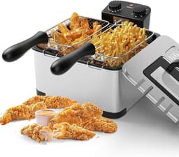 Diepe friteuse - Elektrische frituurpan - Lekkere snacks maken - 3 manden instelbaar - 5.3 liter capaciteit - Koffie goud — thumbnail 1