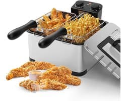 Diepe friteuse - Elektrische frituurpan - Lekkere snacks maken - 3 manden instelbaar - 5.3 liter capaciteit - Koffie goud