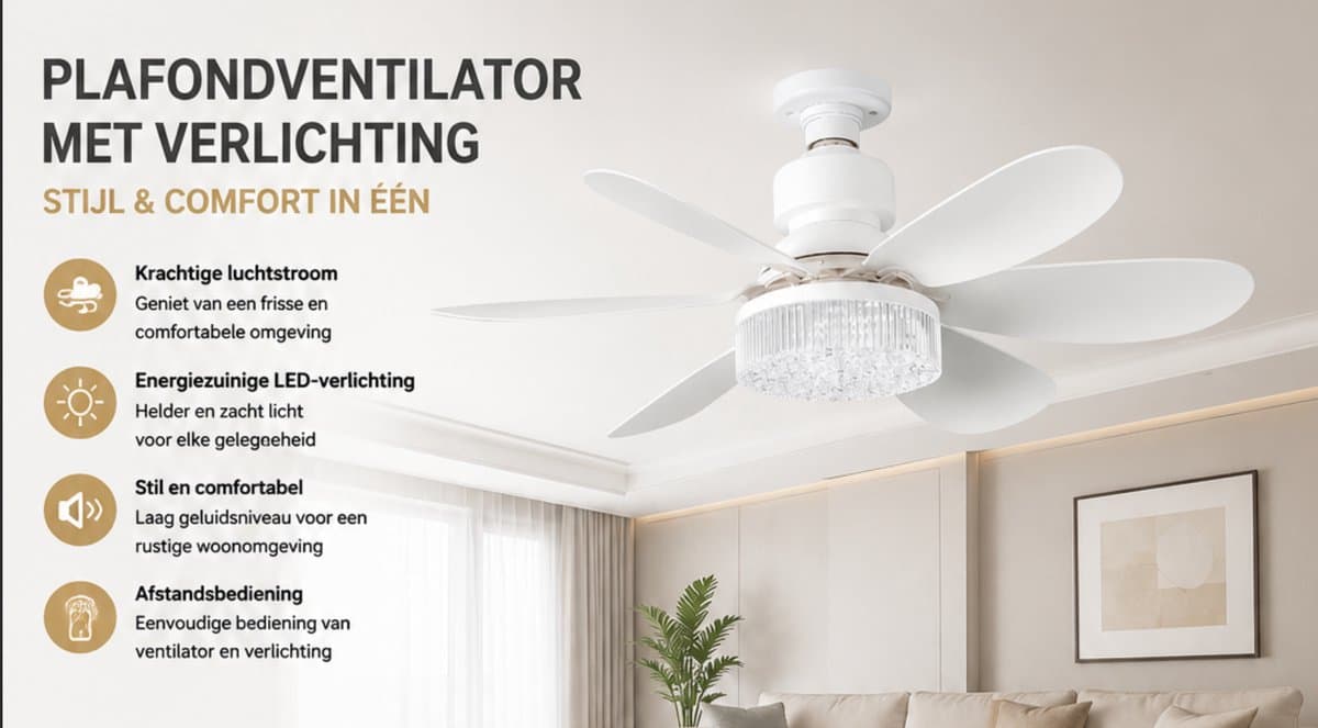 Plafondventilator met geïntegreerde verlichting, afstandsbediening, 51 cm, slaapkamerkroonluchter, houtnerfafwerking, drie snelheden, traploze helderheids- en kleurtemperatuurregeling voor slaapkamers, balkons, gangen en woonkamers [Energieklasse A] — afbeelding 1