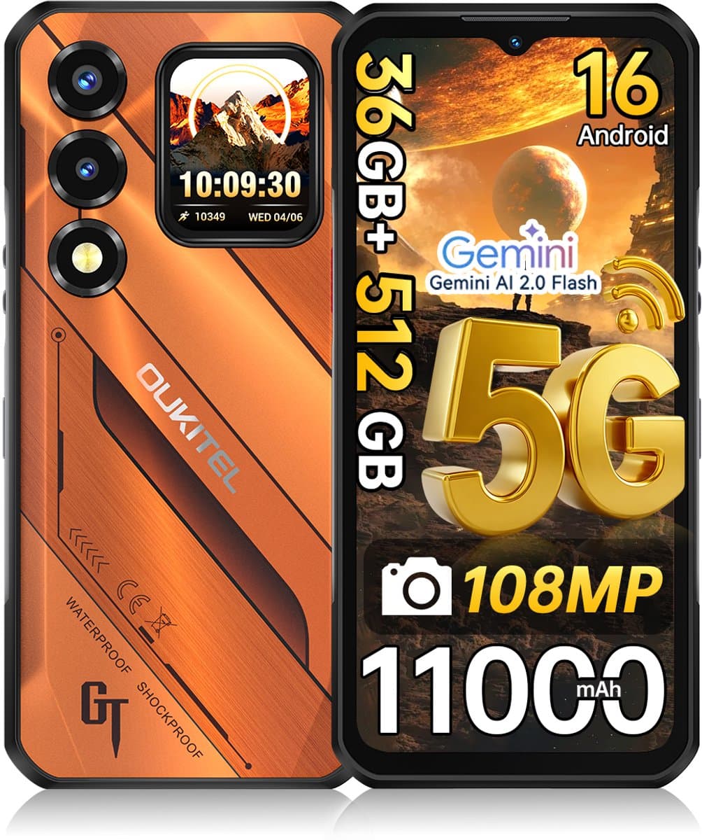 OUKITEL WP66 Rugged Smartphone 5G - 36GB RAM - 512GB ROM - 6,58'' - 11000mAh - Android 16 - 108MP Camera - Telefoon 2026 - NFC GPS - Oranje — afbeelding 1