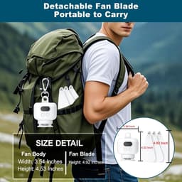 Draagbare Campingventilator 26.9 cm - Oplaadbare Tentventilator met LED-verlichting en Haak - Tijdgestuurde Automatische Uitschakeling - Afneembare Ventilatorbladen - Geschikt voor Tenten - Overkappingen Campers Veranda’s, Strand en Slaapkamers — thumbnail 4