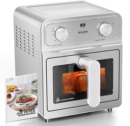 Airfryer Oven 6L-Roestvrijstalen Binnenruimte-Kijkvenster-Mechanische Knoppen-1700W-80-200℃-Met Bakrek-Zilver — thumbnail 1