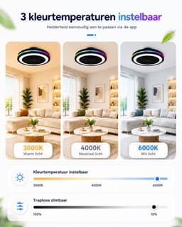 Slimme Plafondventilator met Lamp 50cm - RGB LED Verlichting - Dimbaar - App Bediening - Afstandsbediening - Google Home & Alexa - 6 Snelheden - Stille Ventilator voor Slaapkamer en Woonkamer — thumbnail 4