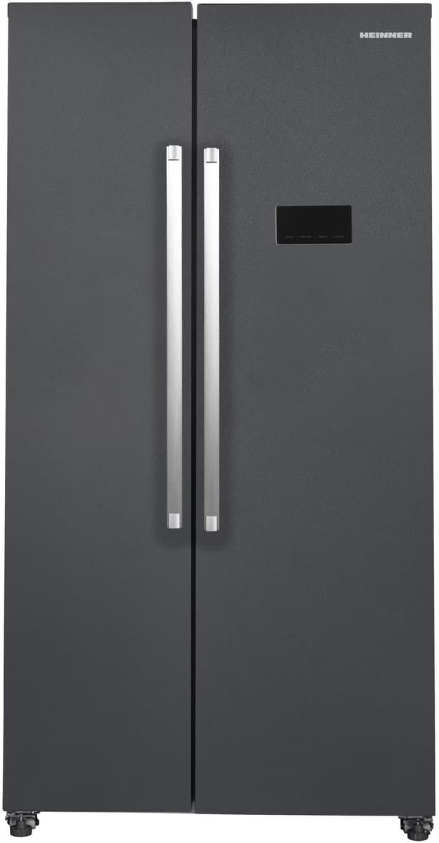 Heinner HSBS-HM442NFINVDGE++ American Side-by-Side Koelkast 442 L – Total No Frost – Inverter Compressor – Touchbediening – Supervriezen – Open-deur Alarm – Vingerafdrukbestendige Afwerking – Antracietgrijs – 5 Jaar Garanties — afbeelding 1