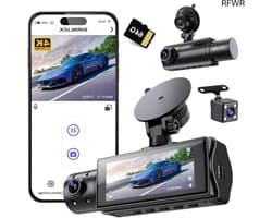 3 Kanaals Dashcam - Autocamera Rijrecorder - Veilig Rijden - 4K Nachtzicht - 64GB Inclusief - Zilver