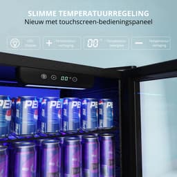 Novendo Goods - Drankenkoelkast 90L met glazen deur - Minibar voor 126 blikjes met LED en temperatuurregeling - Wijn en bier koelkast - Zwart RVS — thumbnail 3