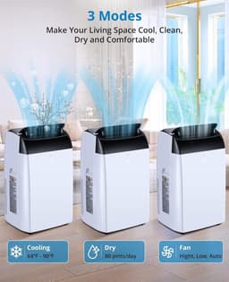 Danky Mobiele airco 10000 BTU 3-in-1 – Zwarte deksel – 30L/dag ontvochtiging – 46 m² koeloppervlak – Klasse A – Afstandsbediening inbegrepen — thumbnail 4