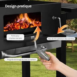 LUMÉ STORE Houtskool Barbecue XXL - BBQ - Grill Apparaat - Ingebouwde Thermometer - Aslade - Opbergrek - Zijplank - Wielen - Zwart — thumbnail 4