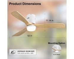 Miryx Plafondventilator - 18W LED-verlichting - Omkeerbare DC-motor - Smart Lamp Met Afstandsbediening - 6 Standen - Hout Bladen - — afbeelding 1