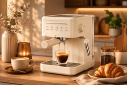 Jurrys Espressomachine - Koffiemachine - Pistonmachine - Cappuccinoapparaat - Melkopschuimer - 1.5L Inhoud - 20 bar - Beige — thumbnail 4
