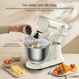 Teendow Keukenmachine – Staande Mixer - 12 Snelheden - 5L RVS Kom - Kantelbare Kop - Vaatwasserbestendig voor Thuisbakken — thumbnail 3