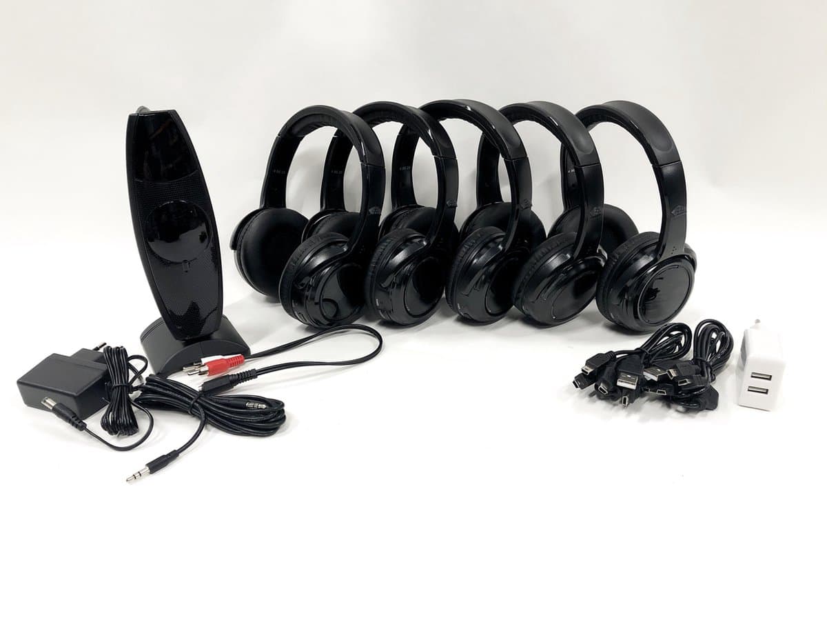 Silent Disco Starterspakket 5 - met 5 oplaadbare koptelefoons, 1 zender en oplaadkabels — afbeelding 1