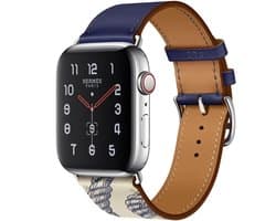 By Qubix - Geschikt voor Apple Watch bandje - Leren bandje met print - Blauw - Geschikt voor Apple Watch 38 mm / 40 mm / 41 mm / 42 mm - Smartwatch bandje - leren smartwatchbandje - Horlogebandje