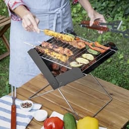 Opvouwbare BBQ -Draagbare opvouwbare grill met rooster  -Portable Vouw Barbecue - Festival BBQ - Camping - Tafel - Zomer -  Rechthoekig - 43 x 29 x 24 cm - Zwart — thumbnail 3