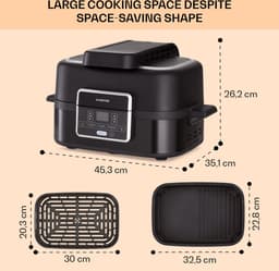 Klarstein 2-in-1 Heteluchtfriteuse met Grill, Airfryer met Snelle Opwarming 1500 W, XL Heteluchtfriteuse, Hetelucht Friteuse om te Frituren, Heteluchtfriteuse + Accessoires, Grillplaat, Frituurmand, 5 L — thumbnail 4