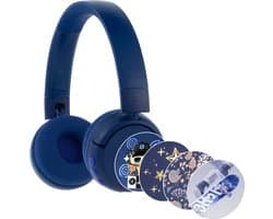BuddyPhones PopFun Koptelefoon Kinderen - Kinder Koptelefoon Draadloos – Volumelimiet 84/95 dB – 24 uur batterijduur – Bluetooth Hoofdtelefoon - Ingebouwde microfoon - Inclusief Leuke Stickers - Blauw