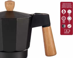 Italian Coffee Pot 6 Cups Wood Aluminium — thumbnail 5