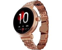 HiFuture Aura Smartwatch dames, 1,08 inch roestvrijstalen AMOLED-display, Stappenteller, Hartslagmeter, polshartslagmeter, echte Sp02-sensoren, IP68 waterdicht, activiteitenteller, magnetische lading compatibel met Android en iOS, kleur (Goud)