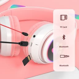 Casamix Kinder hoofdtelefoon - kattenoortjes roos- NL handleiding -cat headphones- Draadloze koptelefoon Bluetooth - Met Led Kat Oortjes | met verlichting poot- Kat oor Koptelefoon draadloze Bluetooth met flitslicht — thumbnail 2