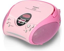 Lenco Draagbare Radio CD Speler - Stereo FM Radio en AUX – Werkt ook op batterijen - SCD-24 Roze