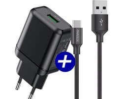 Snellader met Gevlochten USB-C Kabel 1 Meter - 18W Quick Charge 3.0 Adapter + Nylon Gevlochten USB-C Snoer