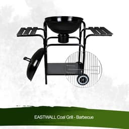 EASTWALL Charcoal Grill barbecue - BBQ met zijtafel - Mobiele houtskool barbecue - Ø 46.5 cm - RVS - Zwart — thumbnail 4