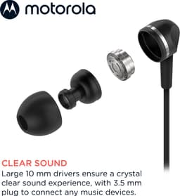 Motorola Oordopjes met Draad 105 - Oordopjes met Microfoon - In-Ear Oordopjes - Incl. 6 Siliconen Oordoppen in S, M en L - In-Line Microfoon - Kristalhelder Geluid - Zwart — thumbnail 3