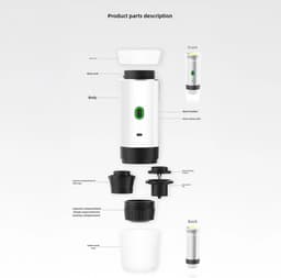 Draagbare reis espressomachine - 12V oplaadbare espressomachinemet voor kamperen en auto - Amerikaanse Italiaanse geconcentreerde elektrische kleine draadloze verwarming - Grijs — thumbnail 2