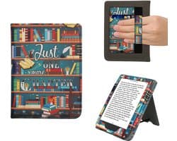 kwmobile e-reader hoesje geschikt voor Kobo Clara BW / Colour hoes - E reader flip case van kunstleer - Ereader cover met stand - bibliotheek design in meerkleurig