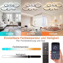 LuxiLamps - 6 Ringen LED Plafondventilator - Zwart - 6 Snelheden - Smart lamp - Dimbaar Met Afstandsbediening & APP - Moderne Cirkel Ventilator Licht - Kroonluchter Ventilator — thumbnail 3