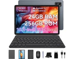 TABWEE Tablet T20 - 24GB RAM - 256GB ROM - 5000mAh - Met Muis - Toetsenbord - Pen - Hoes - 10.1 Inch - Android 16 - 5G WiFi - Grijs