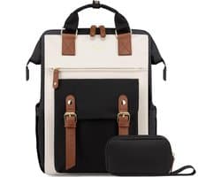 Vermanto Rugzak - Rugtas - Dames - Meisjes - Vrouwen - Laptop - Boekentas - Werk - School - Zwart- Wit - Bruin