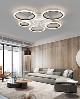 6 Ringen Plafondventilator - Zwart - 6 Snelheden - Dimbaar Met Afstandsbediening en APP - Moderne Cirkel Ventilator Licht — thumbnail 4