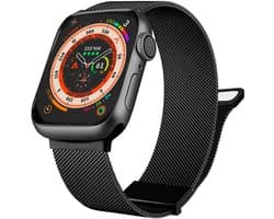 By Qubix - Geschikt voor Apple Watch bandje - Milanese – Zwart - 44 mm 45 mm 46 mm 49 mm - Series 1 t/m 11 & Ultra – Extra sterk RVS met magneetsluiting – Smartwatch bandje