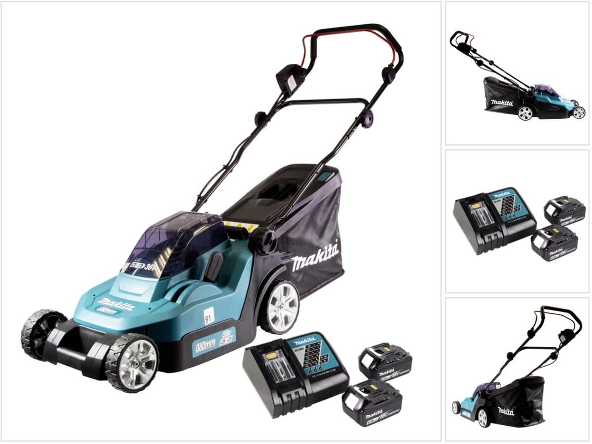 Makita DLM 382 RG2 accu grasmaaier 36 V ( 2x 18 V ) 38 cm 40 l + 2x accu 6.0 Ah + lader — afbeelding 1