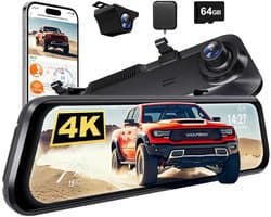 Wolfbox G850 Pro 4K Gps 64gb Mirror dashcam - Parkeermodus - 12,0 inch touchscreen Lcd - 4K + Full HD resolutie - Wifi met App - Gps ontvanger - 64gb Micro SD kaart - Spiegel dashcam en digitale binnenspiegel