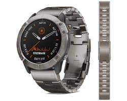 Stravo Oracle Titanium bandje geschikt voor Garmin Fenix 5 - Plus & Sapphire - Fenix 6 - Pro & Sapphire - Garmin Fenix 7 - Fenix E - Fenix 8 47mm - Epix Gen 2 - Quickfit 22 / 22mm band voor Garmin smartwatches - Horlogebandje - Polsband - Titanium