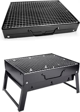 Soroh® - Oustuff Opvouwbare BBQ - Picknick Barbecue - Houtskool Grill - Outdoor Kamperen - Opvouwbaar - 35 x 27 x 20cm - Draagbaar - Zwart — thumbnail 1