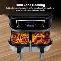 J&R Airfryer - Dubbele Airfryer - Grote airfryer - Hetelucht oven - Heteluchtfriteuse - XL Airfryer - 9L - 2 Laden - Zwart — thumbnail 5