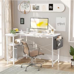 Klein Hoekbureau met - 100x70 cm L-vormig Computerbureau Schrijftafel met Omkeerbare Grote Opbergplanken - Boekenplank Werkstation voor Studie, Speel, Werk en Slaapkamer in Thuis Kantoor — thumbnail 4