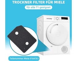 4 stuks - 9164761 droger filters voor Miele T1-serie warmtepompdroger, fijn/grof 207 x 157 x 30 mm wasdroger sokkelfilter