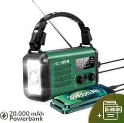 Nexvex® Pulse 2X Noodradio Powerbank 20000mAh - Solar Powerbank Zonneenergie - Noodpakket - Survival Kit Kamperen - Militaire Zaklamp LED Oplaadbaar - Draagbare Radio Wandelen - Leeslamp - Nood Kompas - Opwindbaar - Zonnepaneel - Noodrantsoen - Groen — thumbnail 1
