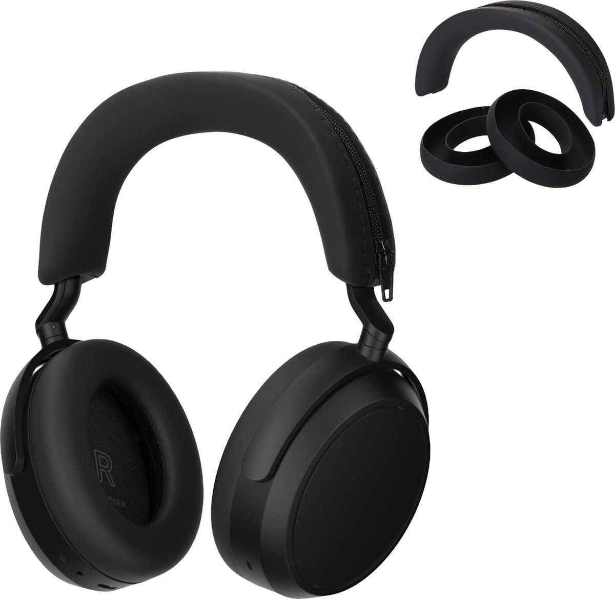 kwmobile siliconen cover voor koptelefoon - geschikt voor Sennheiser MOMENTUM 4 Wireless - Voor band en oorpads - 3x in zwart — afbeelding 1