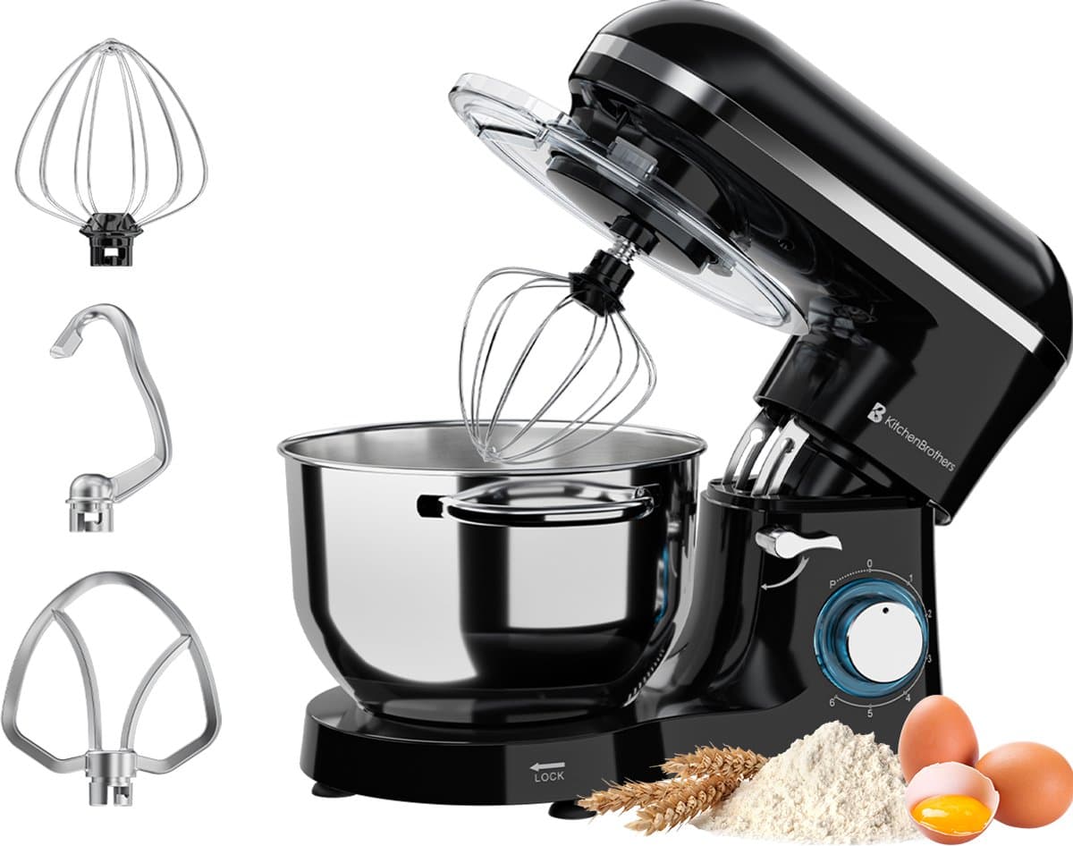 KitchenBrothers 2000W Keukenmachine - Keukenrobot - 6,2L - Mixer met Mengkom - Keukenmixer - BPA-vrij - Zwart — afbeelding 1