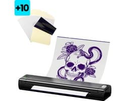 Tattoo Stencil Printer - Incl. 10x Transferpapier & Opbergtas - Thermische A4 Printer - Pocketprinter - Miniprinter - Zwart