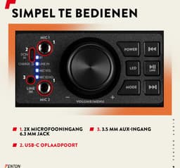 Karaoke set met 2 microfoons - Fenton KAR55B - Met discobol en Bluetooth - Voor kinderen - Zwart — thumbnail 4