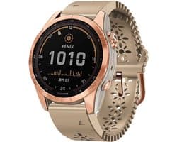 Stravo Siliconen Horlogebandje voor Garmin Fenix 5S/5S Plus/5S Sapphire, 6S/6S Pro/6S Sapphire, 7S & 8 (43mm) – QuickFit 20 – Elegant Khaki Bandje met Uitgehold Bloemenpatroon – Compatibel met Garmin Smartwatches