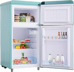 Merax Retro Mini Koelkast – Tafelmodel Koel-vriescombinatie 91 cm – 72L Inhoud – 21L Vriesvak en 51L Koelvak – Energieklasse E – Cyaan Blauw — thumbnail 5