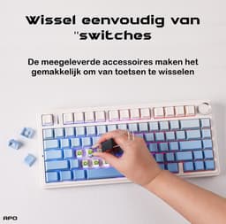 EPOMAKER x AULA F75 - Blauw - Side Printed - Mechanisch Draadloos Toetsenbord - RGB - 75% - QWERTY - Gaming Keyboard - LEOBOG Reaper Switch — thumbnail 4
