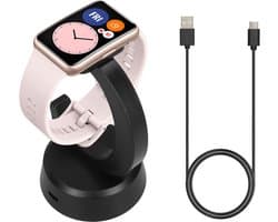 kwmobile sporthorloge laadstation geschikt voor Huawei Watch Fit / Band 9 / Band 8 / Band 7 / Band 6 / Watch Fit 3 oplader - Smartwatch lader en houder - Met magneet en 100 cm kabel in zwart